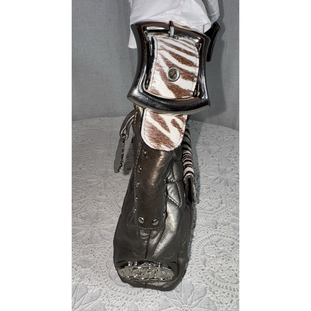 NEW Carlos Falchi Chi Purse Quilted Metallic Zebra Calf Hair Hobo Shoulder Bag - Picture 3 of 13